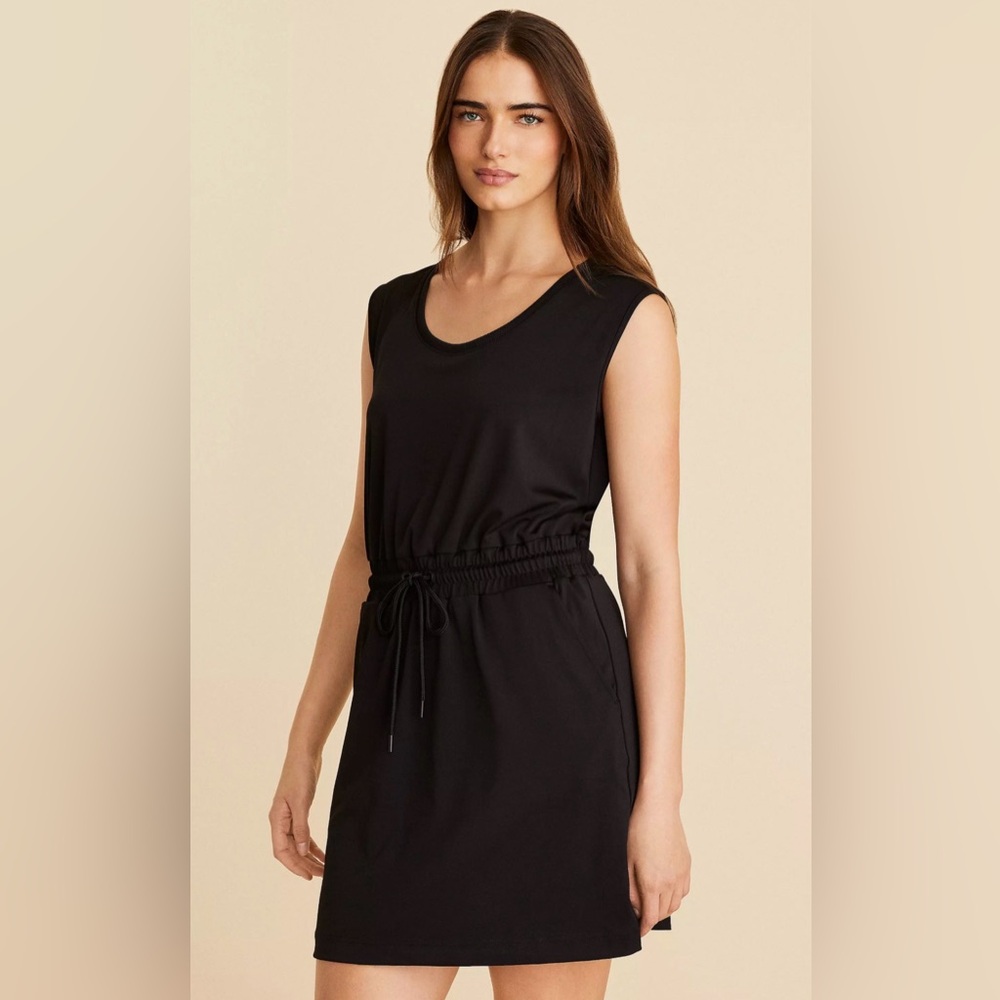 Lou & Grey Black Sleeveless Drawstring Waist Mini Dress
